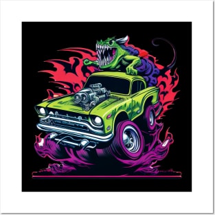 Monster Hot Rod Racing Rat Street Racer Retro Design Posters and Art